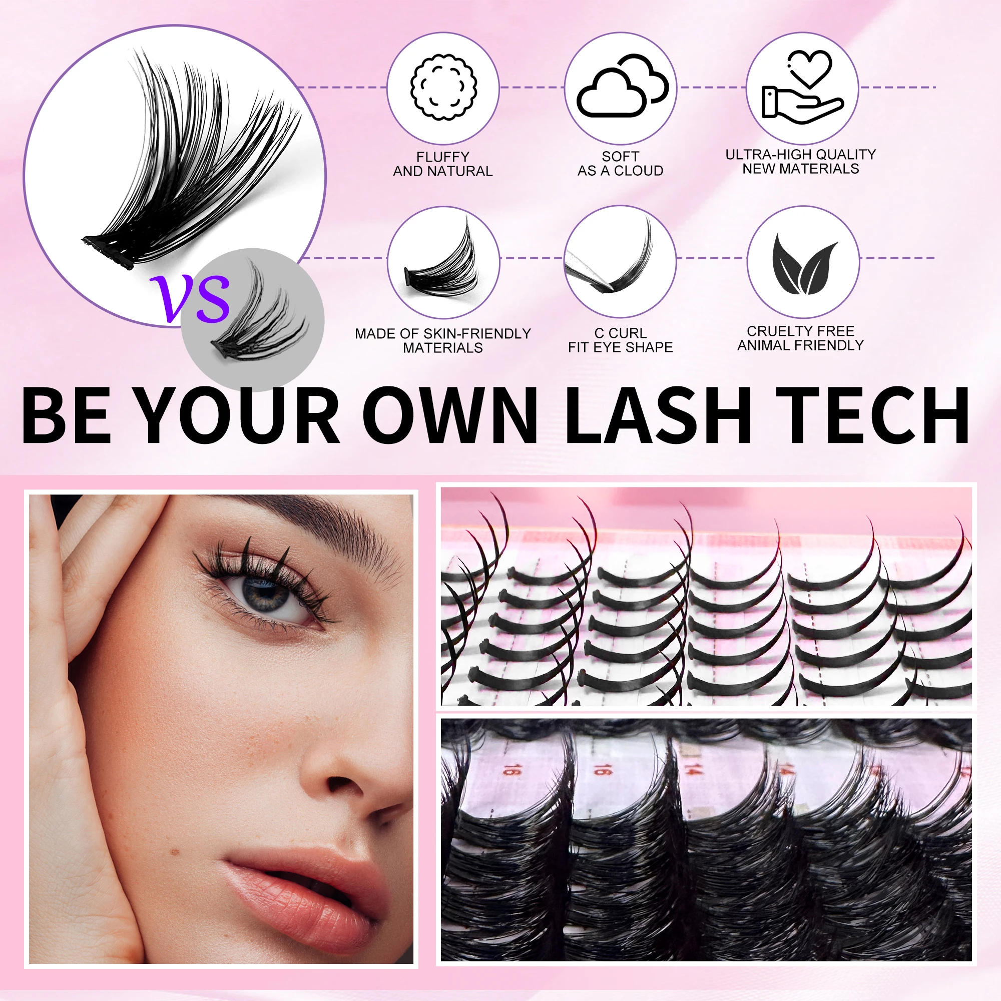 LAKANAKU Fairy Manga DIY Lash Clusters 8-18mm Anime Style Individual Cluster Lashes Wet Look