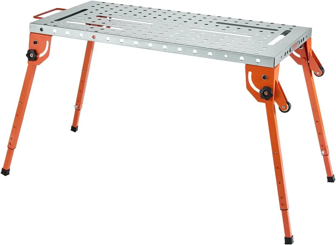 

Foldable Welding Table 44" x 21", 500LBS Capacity Welding Workbench with 4-Level Adjustable Height, Carbon Steel Work Bench