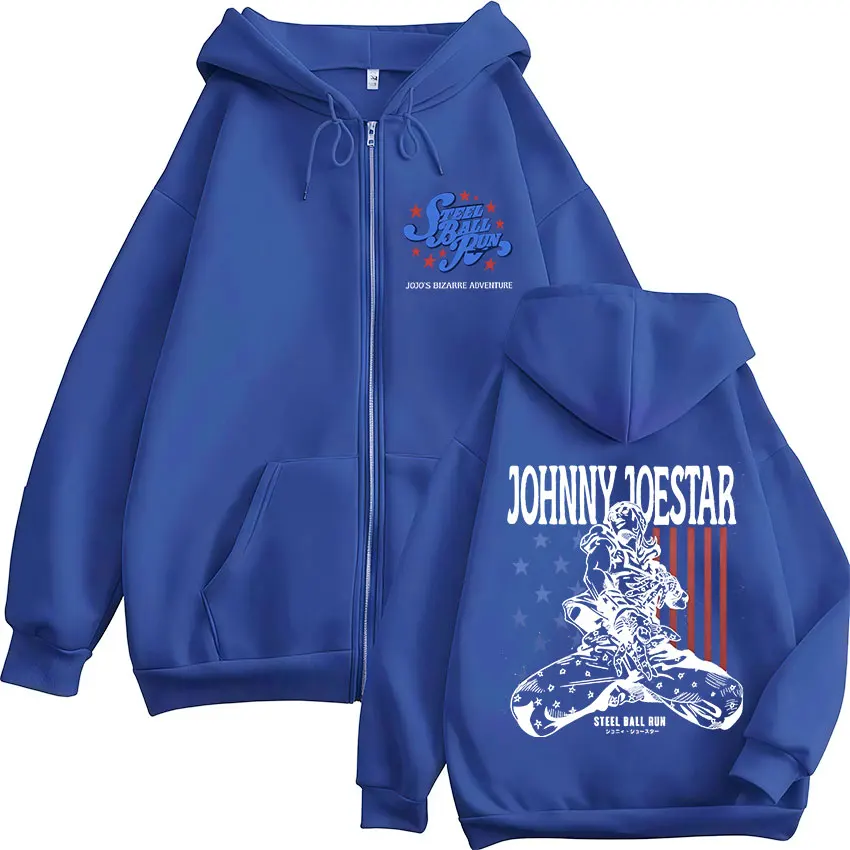 Anime JoJo Bizarre Adventure STEEL BALL RUN Johnny Joestar Reißverschluss-Hoodies Herren Damen Kleidung Zip-Up Sweatshirt Jacke Streetwear – Detail 7