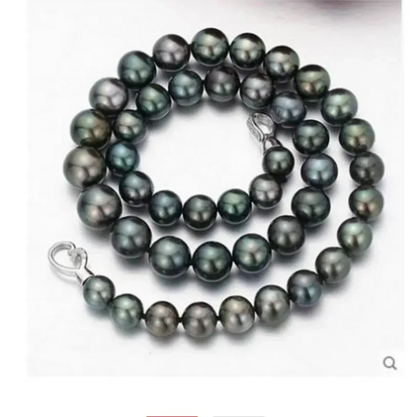 

Fashion jewelry stunning 10-11mm round black green pearl necklace 18inch 925s