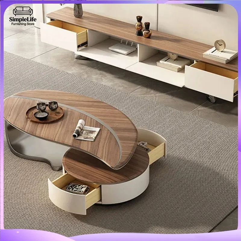 Modern Walnut Wood Coffee Table for Living Room Multifunctional Side Table Unique Leaf Shape Solid Wood Design Luxury