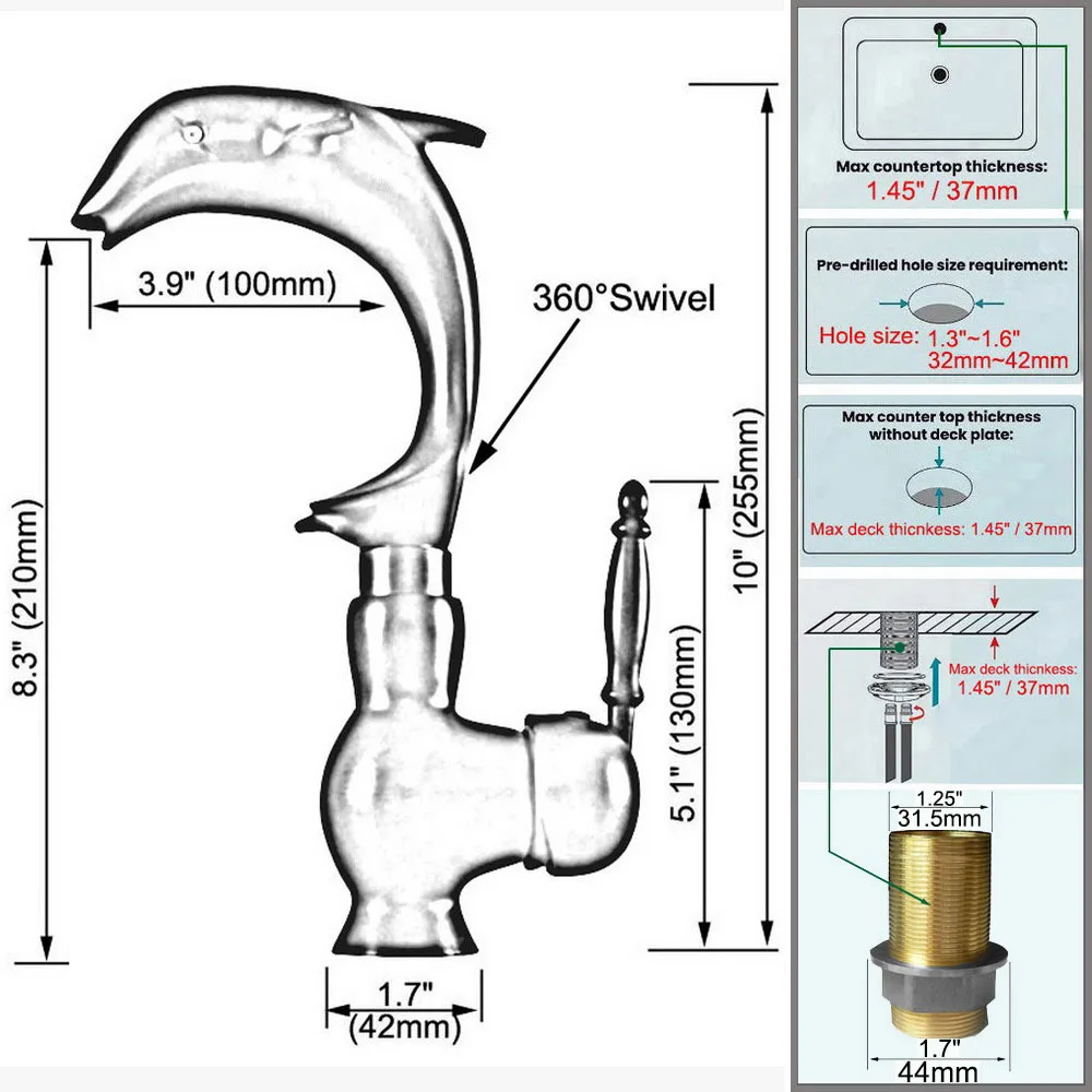Antique Dolphin Shape Brass Faucet Bathroom cabinet counter Basin Cold and Hot Single Hole Faucet Nan312