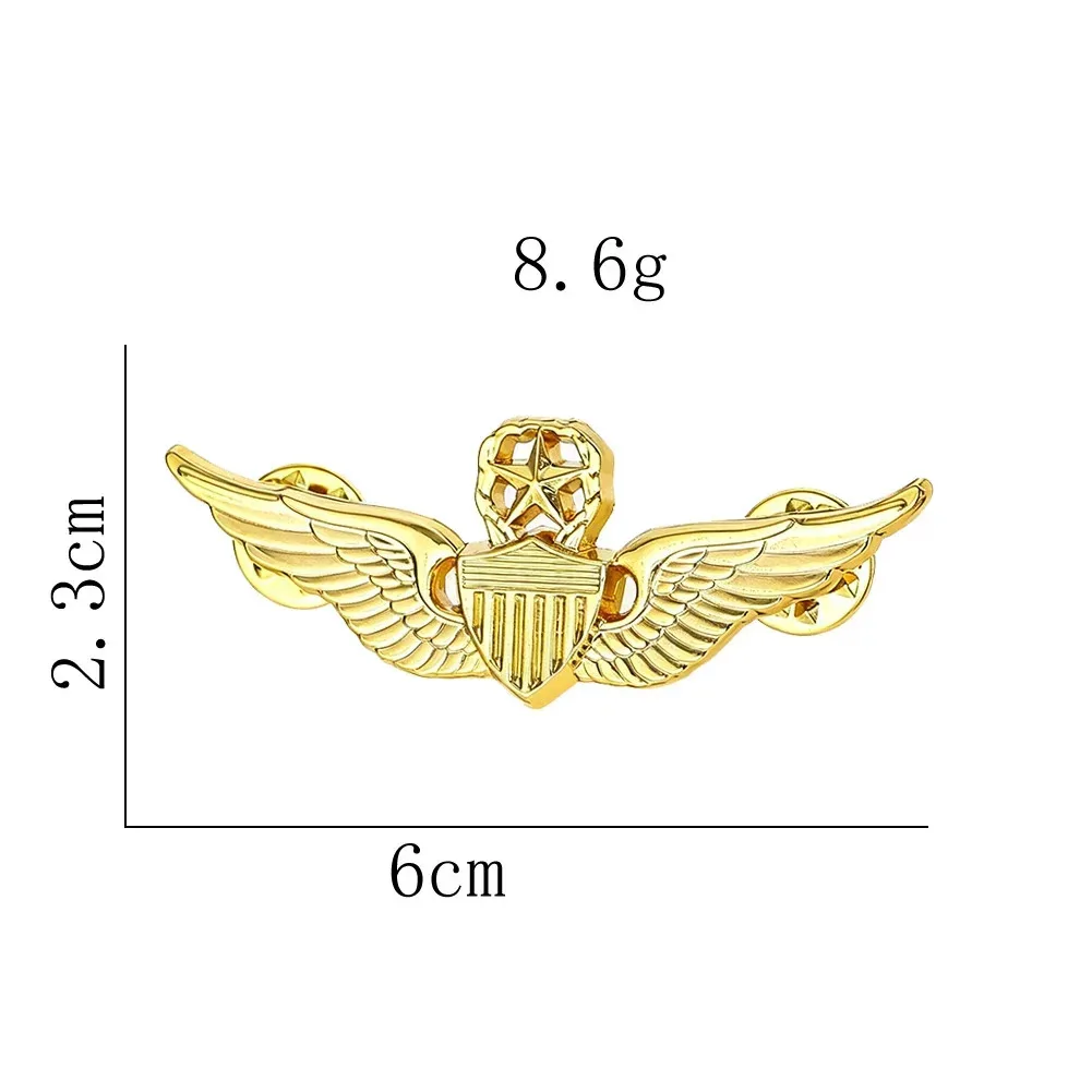 Gold Wings Shield Shape Brooch Vintage Military Aviation Style Badge Collectible Gift Suit Uniform Collar Pin Ornaments Jewelry