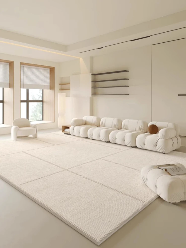 

Cream Plaid Carpet Solid Minimalist Living Room Decoration Carpets Huge Large Area Comfortable Soft Rugs Geometric Bedroom Rug