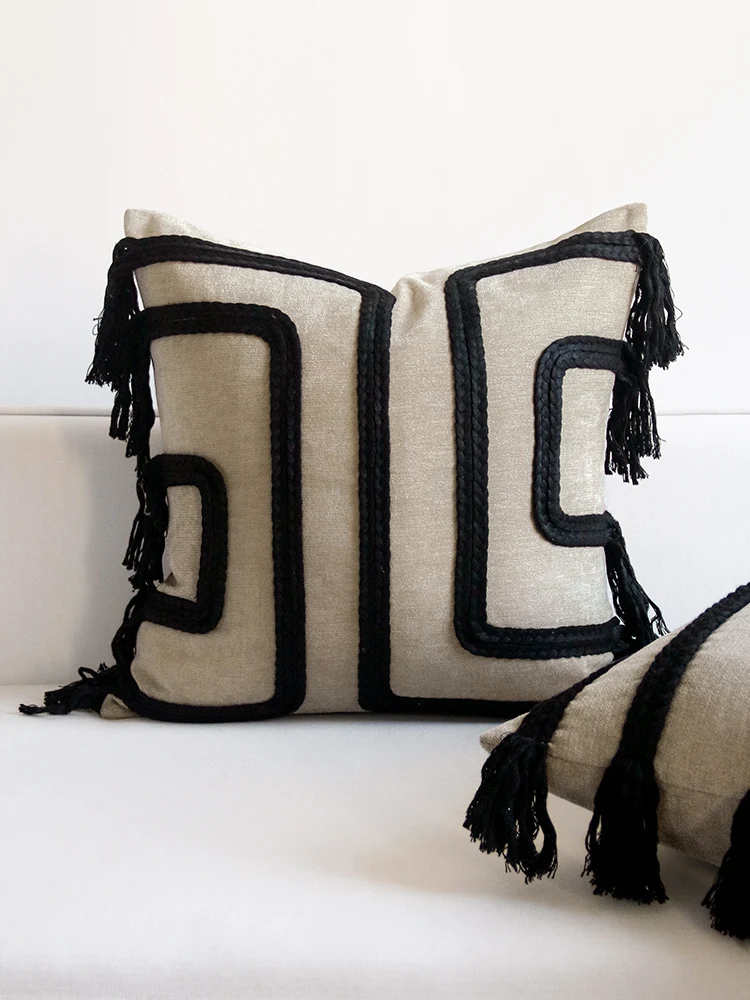

Modern Wabi-Sabi Handmade Black Rope Pillowcase Sofa Living Room Window Cushion Bedroom Headboard Pillow Home Decor