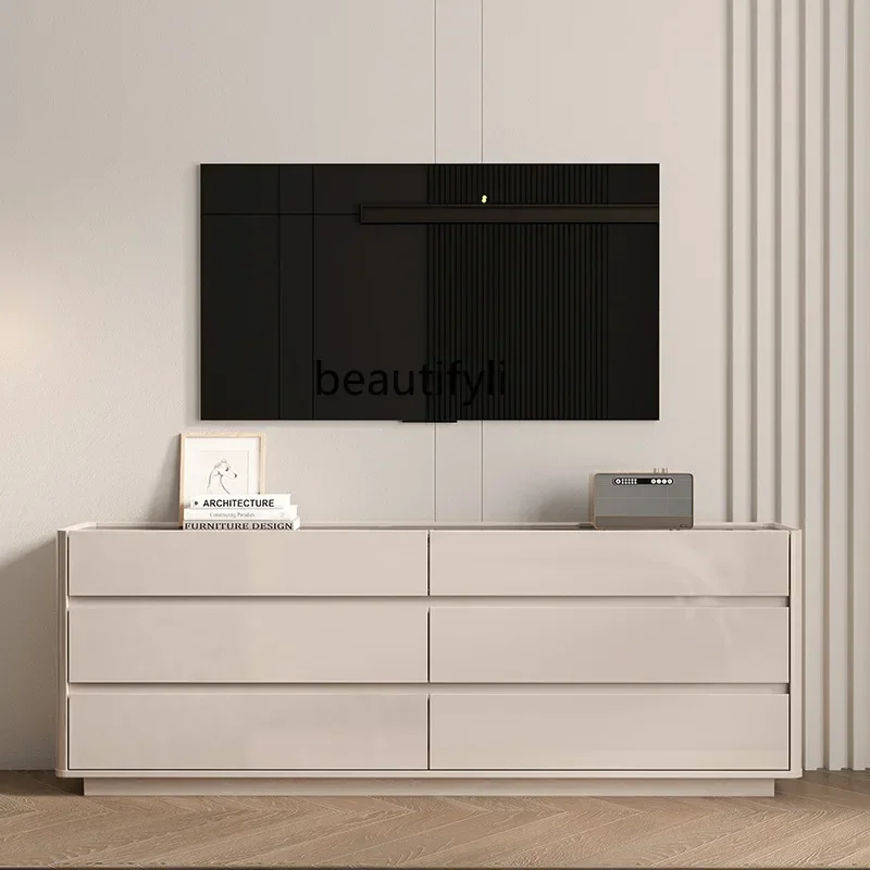 M182 Bedroom TV Cabinet Cream Wind Ultra-thin Bed End Narrow Cabinet Household Floor Modern Combination Cabinet