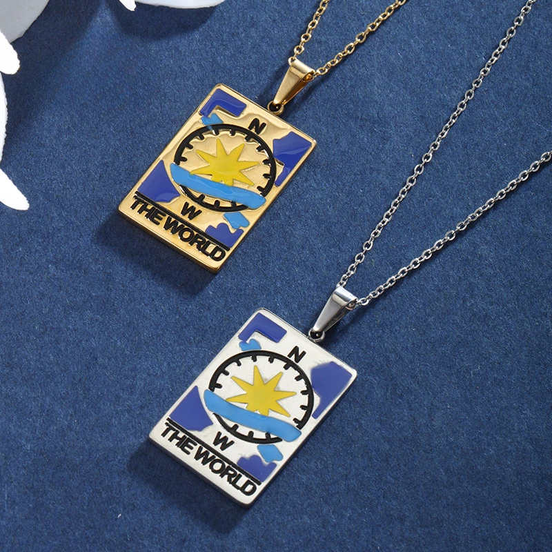 Color tarot card square pendant fashion personality octagram necklace women