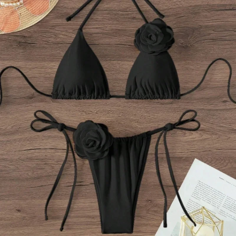 

S - L Sexy 3D Flowers Halter Strappy Bikini Women Swimwear Female Swimsuit Two-pieces Bikini Set Bather Bathing Suit Swim