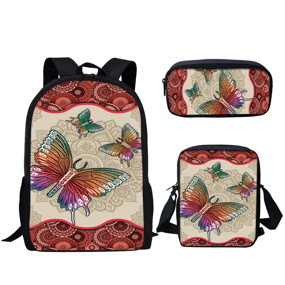 Belidome-Mochila escolar informal con estampado de Mandala y mariposa para niñas, Juego de 3 mochilas ligeras para adolescentes y niños