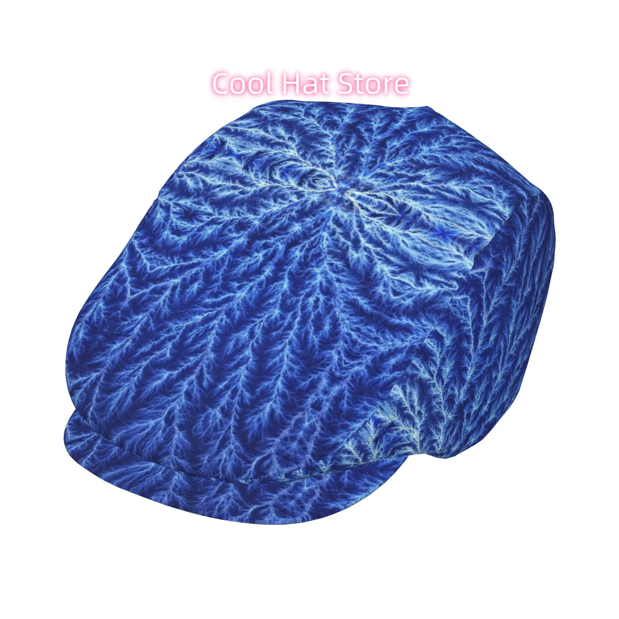 Blue Electric Branching Fractal Men And Women Flat-Top Cap, Adjustable Beret, Newsboy Cap, Ivy Caps, Taxi Driver Caps,