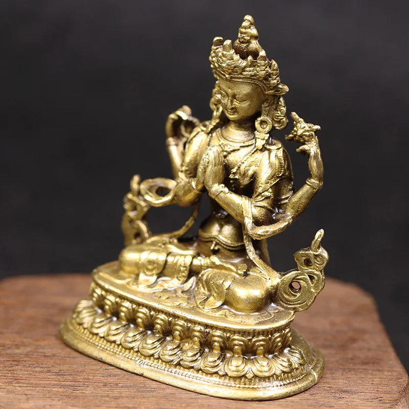 Antieke Vierarmige Avalokitesvara Bidhisattva Standbeeld Bureau Ornamenten Tibetaanse Patroonheilige Beeldjes Woondecoratie Ambachten