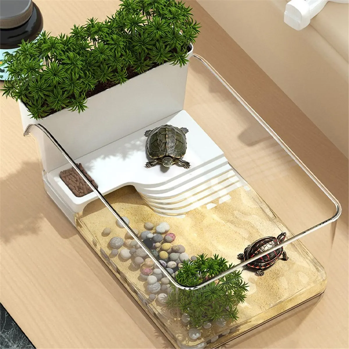 NEW Transparent Turtle Terrarium Turtle Tank Decorative Small Crab Feeding Basking Habitat for Tortoise Terrapin