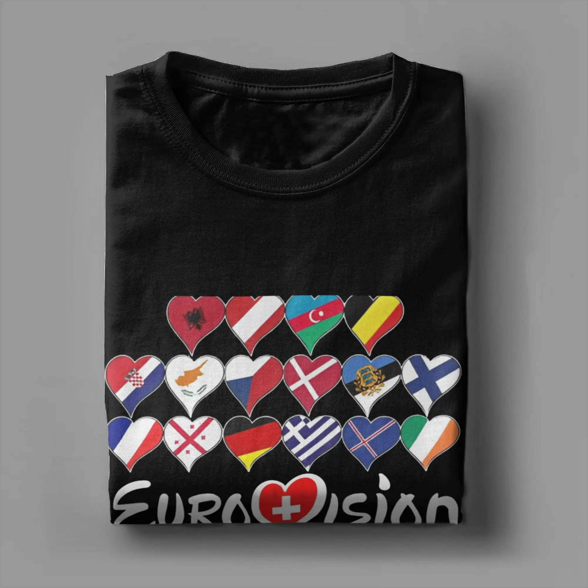 جميع العلم مسابقة أغنية يوروفيجن BASEL 2025 رهيبة القطن الخالص تيز قصيرة الأكمام تي شيرت الياقة المستديرة الملابس حجم كبير