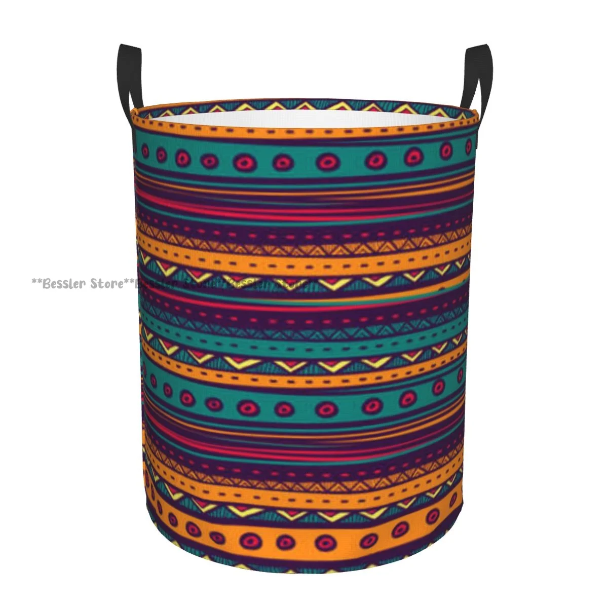 Laundry Basket Retro Rich Mexican Color Folkloric Print Round Storage Bin Collapsible Hamper Clothes Bucket Organizer