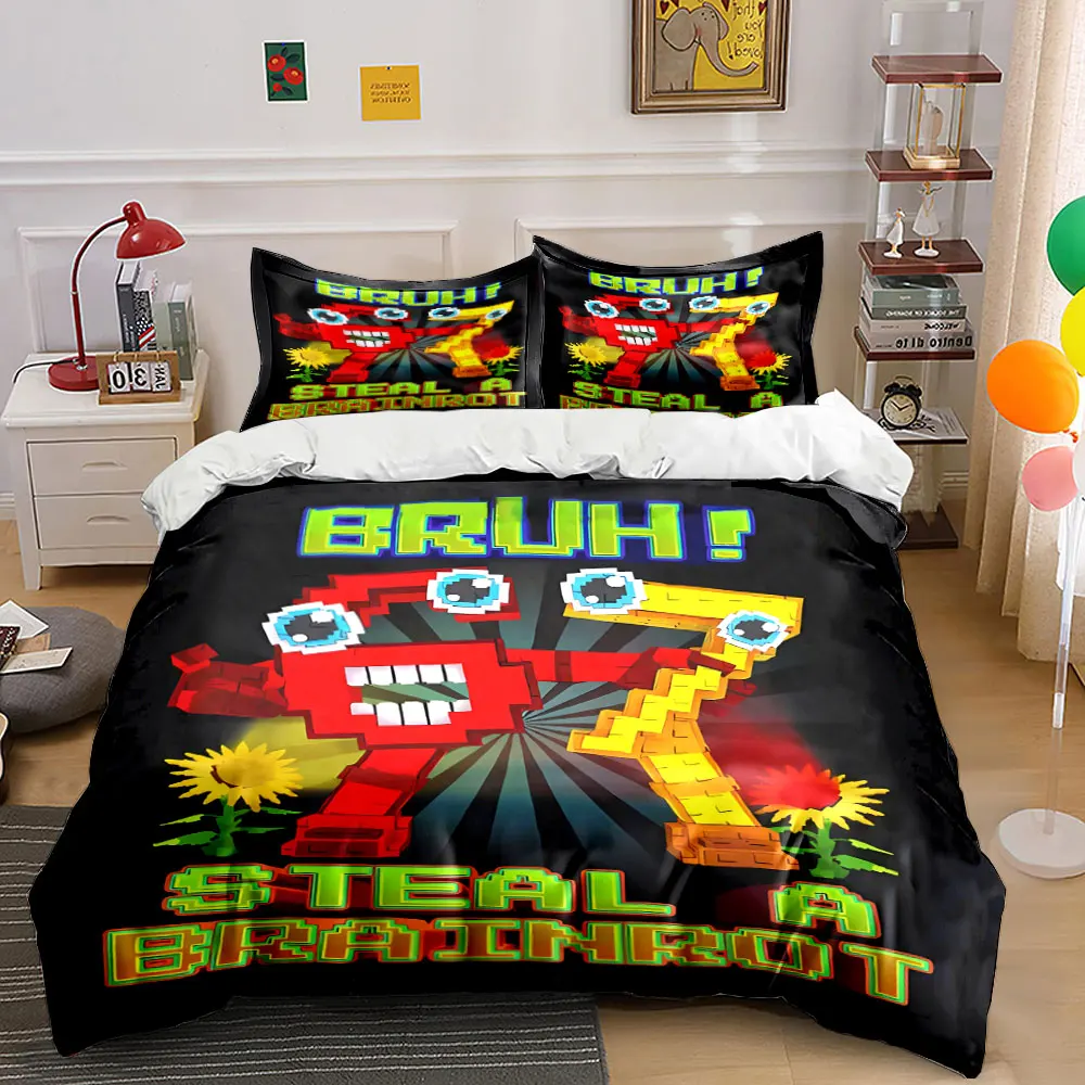 Various Size Funny 67 Element Bedding Set 3Pcs, Soft Microfiber, 1 Duvet Cover + 2 Pillowcases for Gamers Teens, Free Shipping