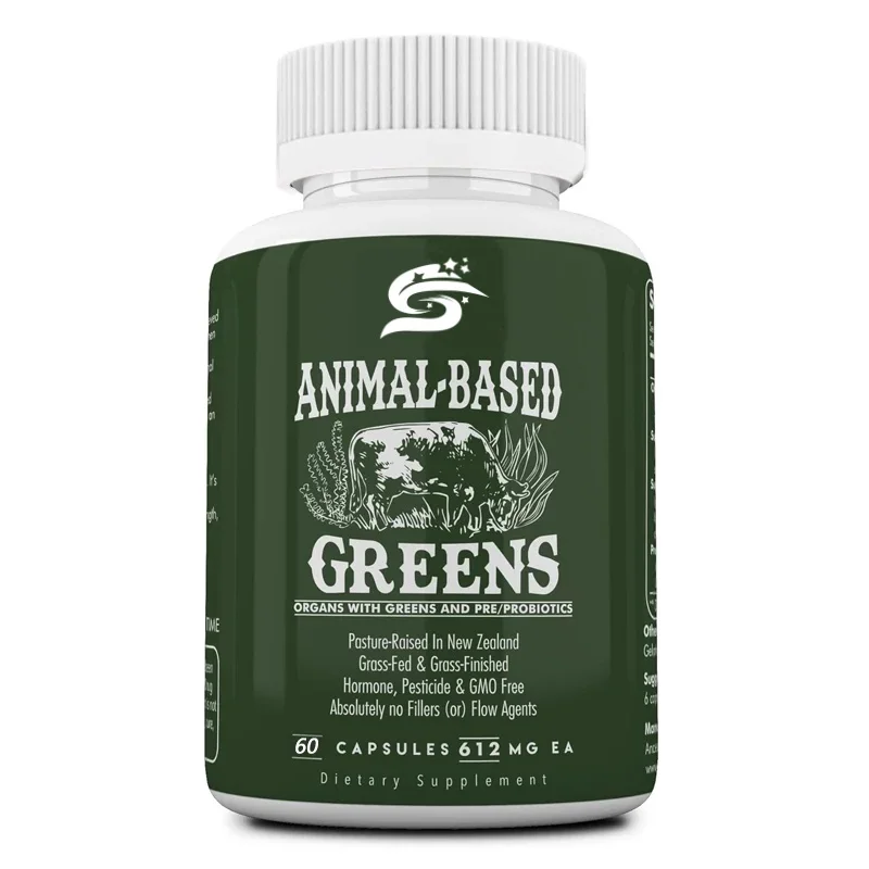 60 Green And Red Capsules Oforganic Super Food,including Spirulina, Chlorella,andgrass Fed Beef Organs,promote Intestinal