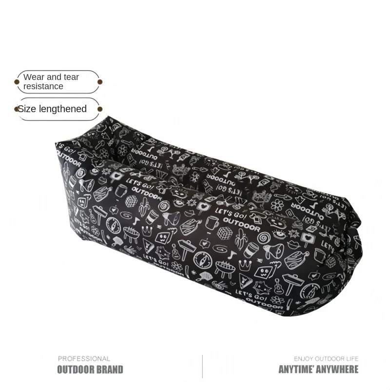 New Black and White Graffiti Style Inflatable Sofa  Outdoor Camping Inflatable Lounge Chair, Portable Picnic Air Bed, Music Fest