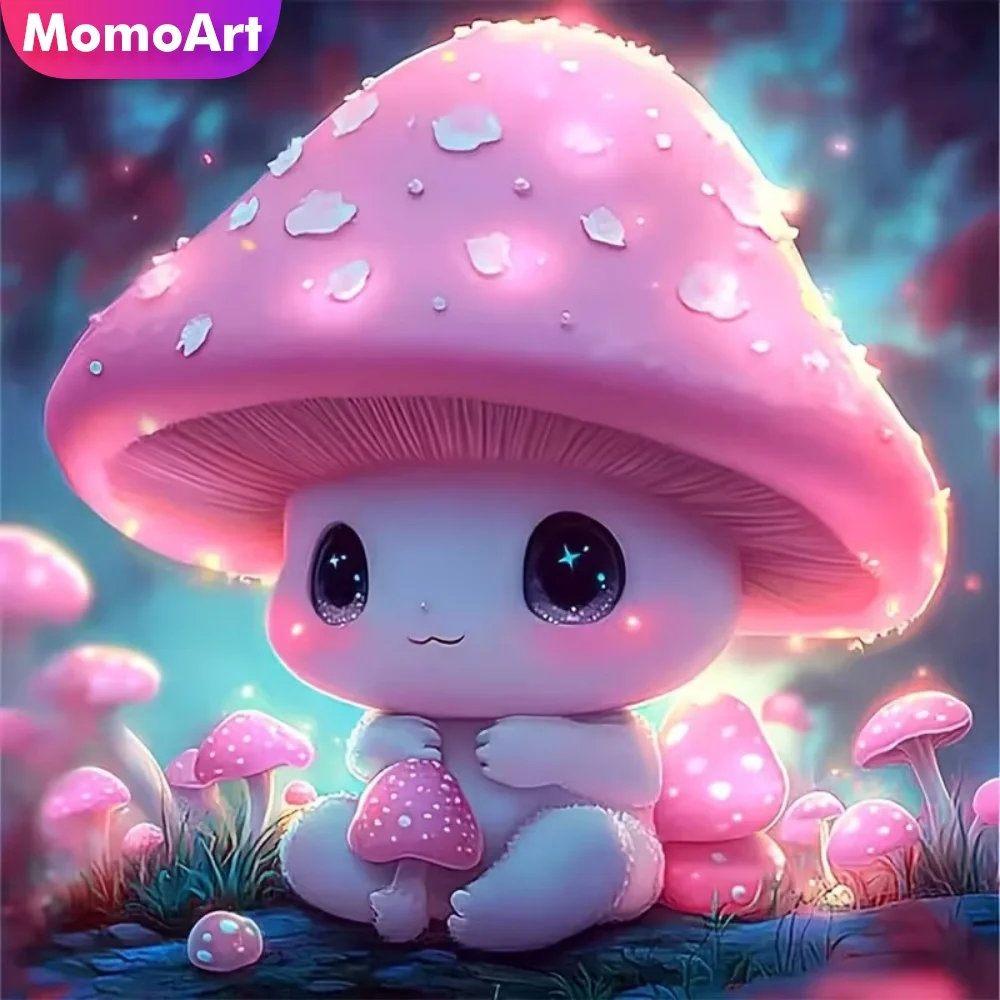 Momoart Vollquadratische und runde Diamantmalerei, Pilz-Cartoon-Sets, Kreuzstich-Diamantmosaik, Landschaft, DIY, Urlaubsgeschenke
