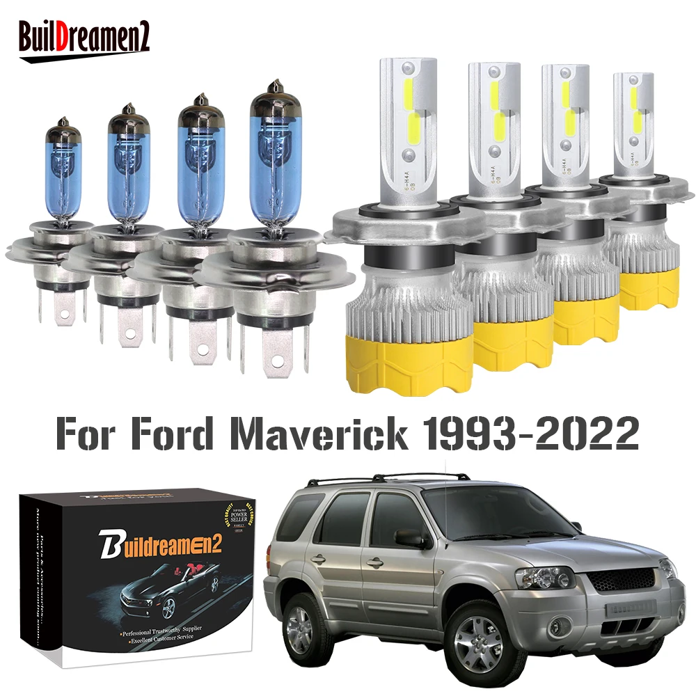 4 Pieces Car Front Headlight High Low Beam LED Halogen Bulb Headlamp Hi/Lo Beam 12V Replacement For Ford Maverick 1993-2022