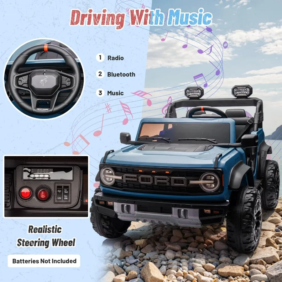 Giocattoli da giro a 2 posti 24V per ruota potente Bronco Raptor con licenza grande con faro telecomandato/lettore musicale/sospensione