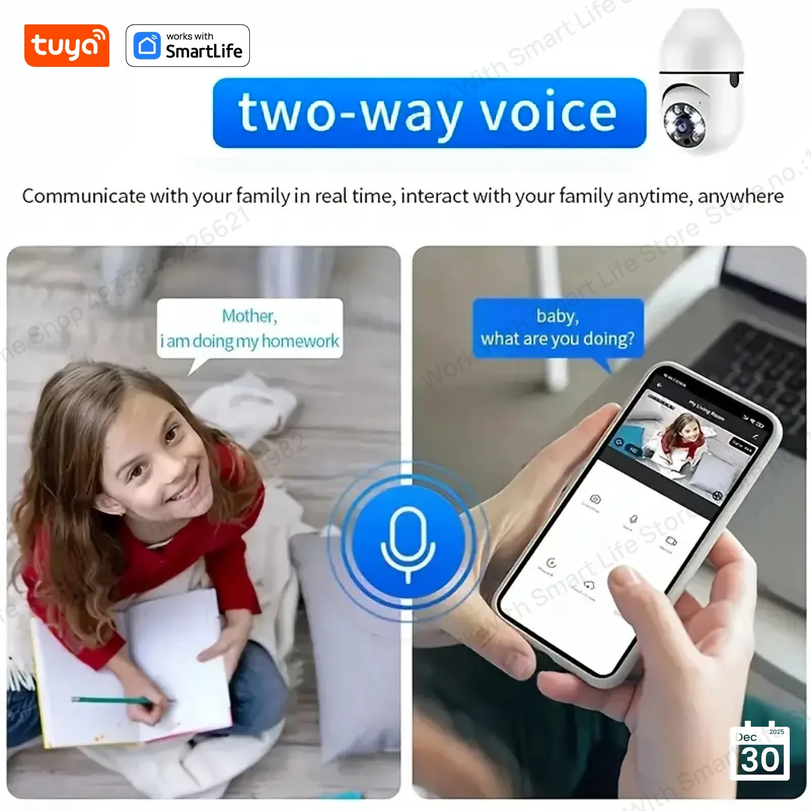 4MP Tuya Smart Home 2.4G E27 Bulb Wifi Surveillance Camera Night Security Video Surveillance Supprt Two Way Audio Mobile Motion