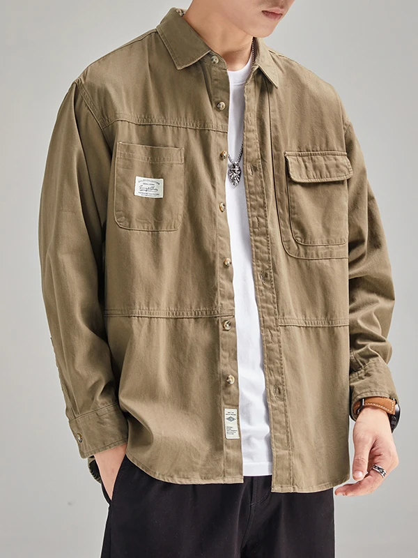 

Loose Fit Cotton irt Men's Long Sve American Sle Casual Workwear Jaet Spring Autumn New Arrival Faion Brand