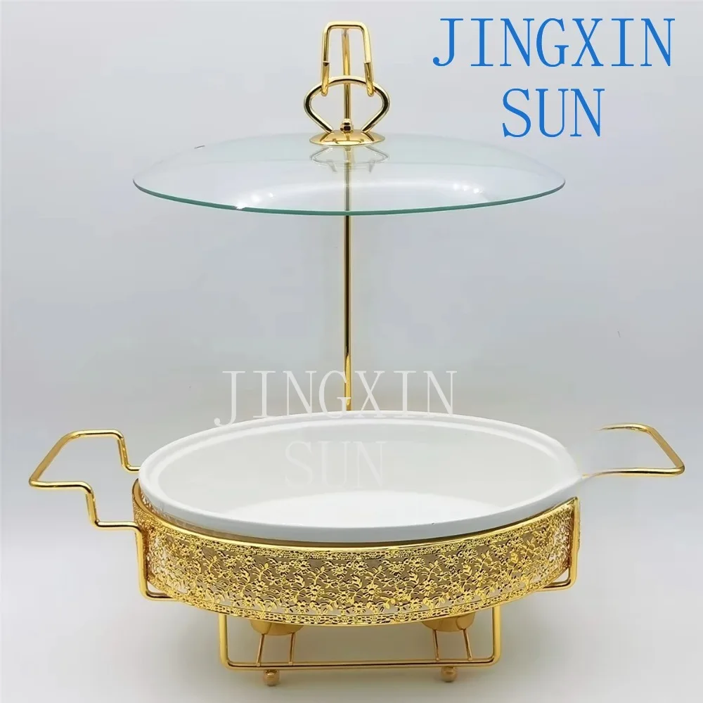 High quality 2.0 liter/2.5 liter/3.5 liter ceramic hot pot buffet warmer with hanging glass cover for wedding parties