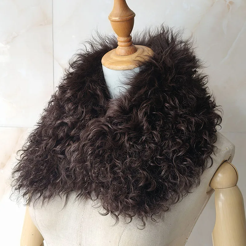 Damen Winter Echt-Lammfell-Schal Modischer Warmer Dicker Luxus Echtfell-Schal für Frauen – Detail 14