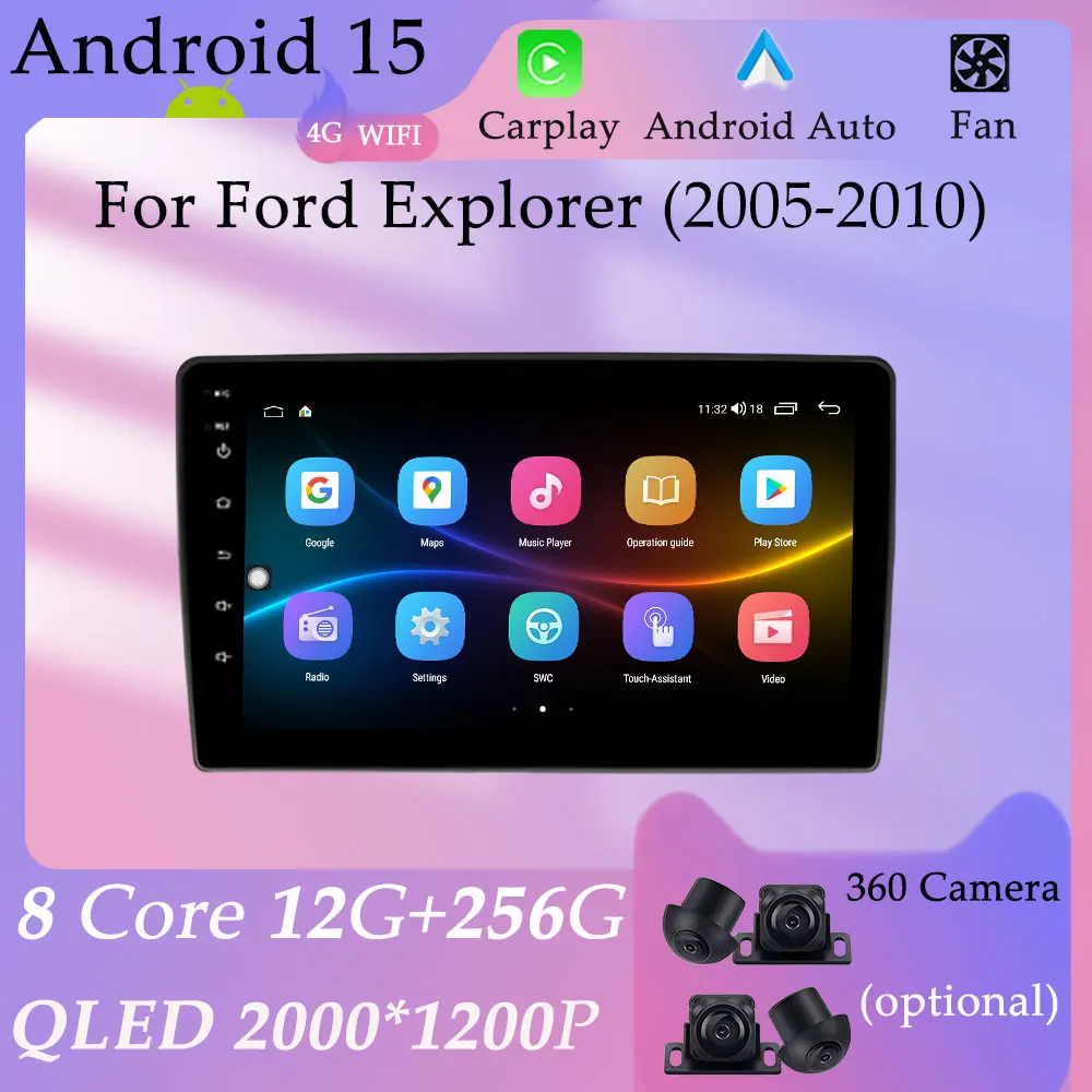 HD Screen CarPlay Car Radio Video Audio Multimedia Player DSP Stereo Split Screen for Ford Explorer 2005 - 2010 GPS Navigation