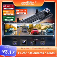 OBDPEAK 4K Dash Cam A8 4-Channel Record 1080P ADAS BSD Car DVR WIFI APP Rear View Mirror Auto Video Camera Ultra HD 24H Parking