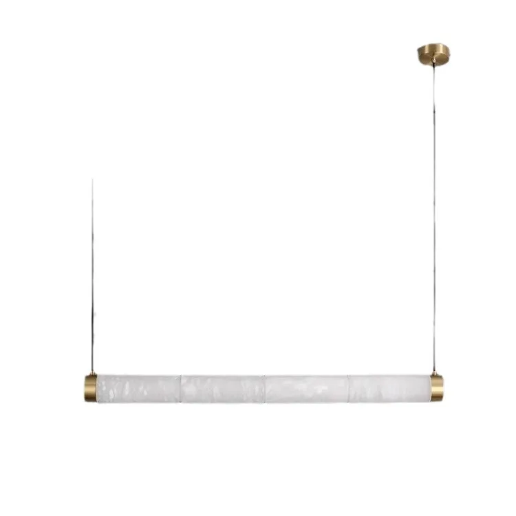 

Light luxury minimalist, living room all copper, natural marble one-word strip light