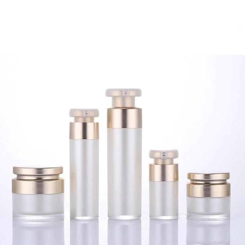 1PC 15ml-100ml Gold Cosmetic Jar Acrylic Lotion Vacuum Emulsion Bottle Press Cream Pot Sample Vials Airless Makeup Container