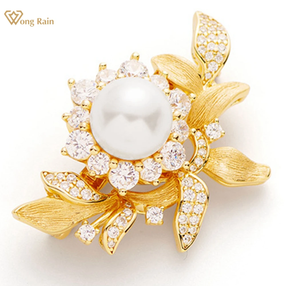 

Wong Rain 18K Gold Plated 925 Sterling Sliver Pearl High Carbon Diamond Gemstone Elegant Fine Brooch Brooches Jewelry For Women