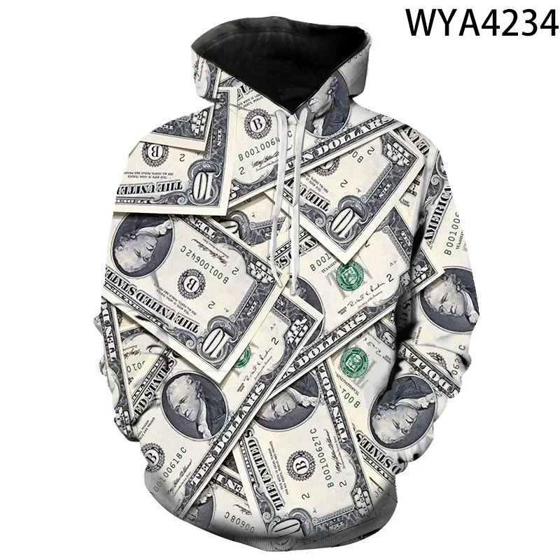 Hoodies USD U.S. Dollar Dollar Bills Money Men Women Children 3D Printed Streetwear Sweatshirts Streetwear Boy Girl Kids Tops