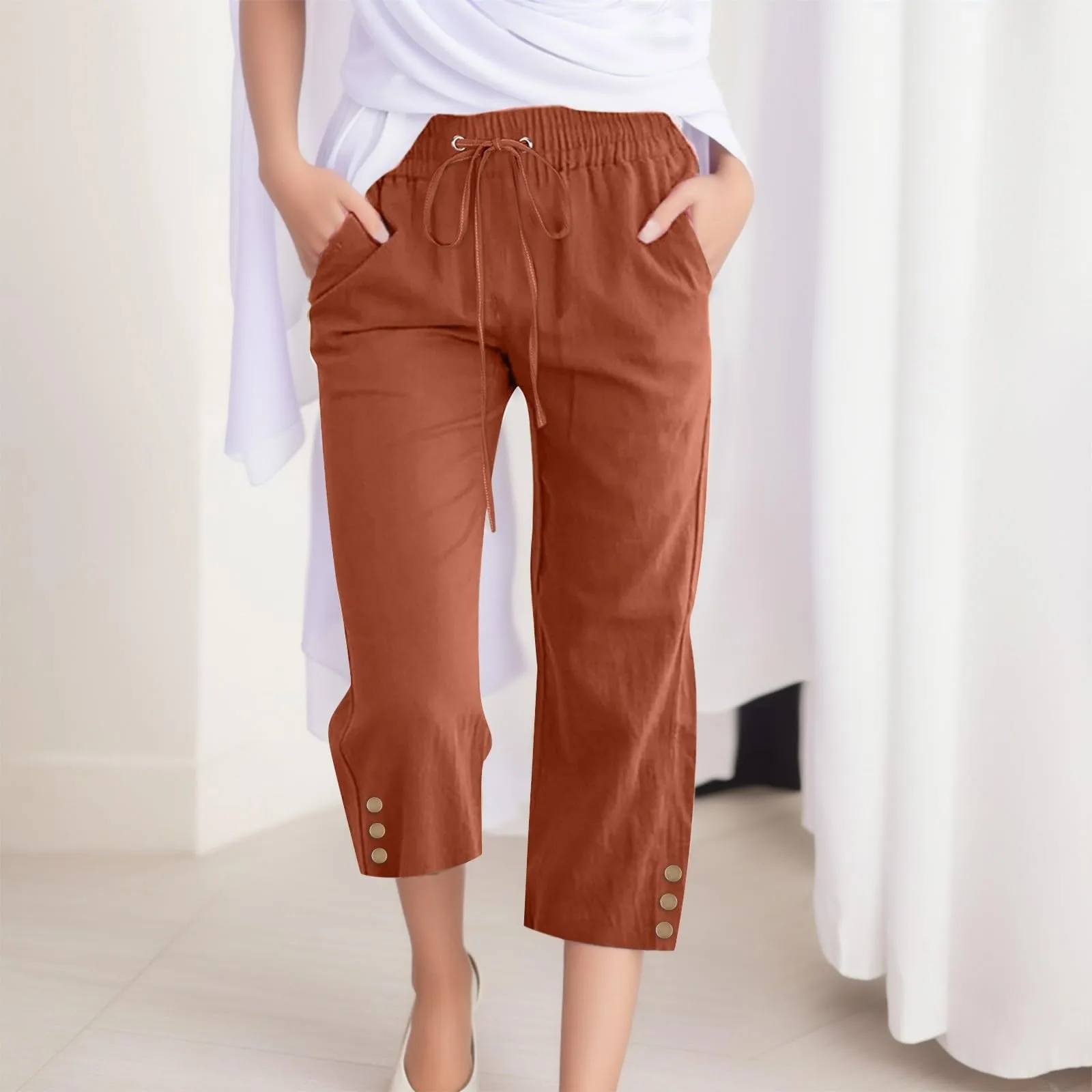 Primavera algodón Lino pantalones de mujer de gran tamaño bolsillos blancos largos pantalones sueltos mujer novedad de verano moda Casual parte inferior de mujer