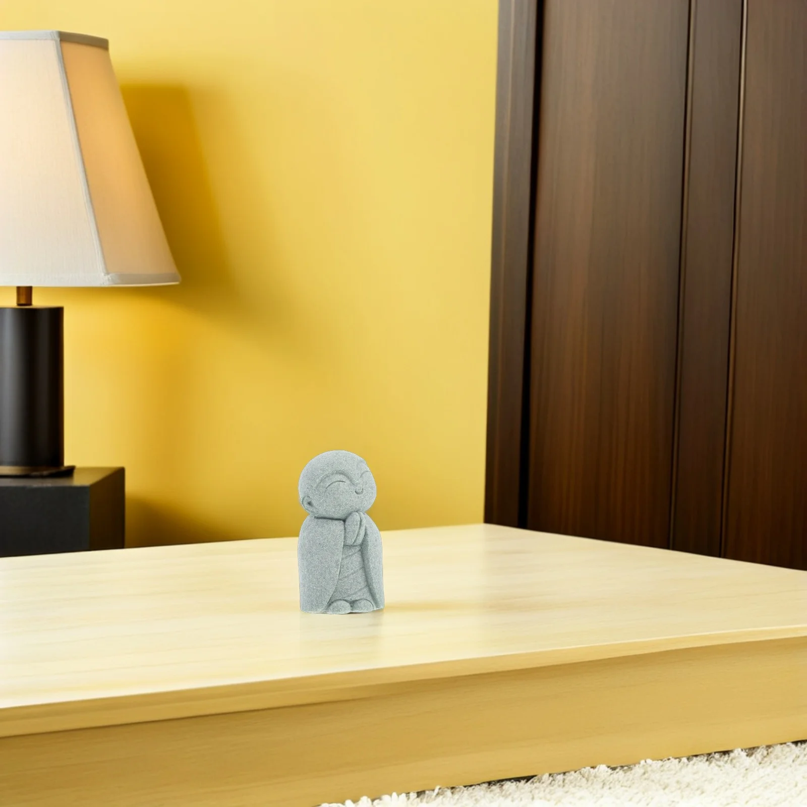 2 قطعة الحجر الرملي الياباني جيزو بوذا تمثال يبتسم الراهب زن حديقة التأمل ديكور المنزل فنغ شوي الثروة حلية