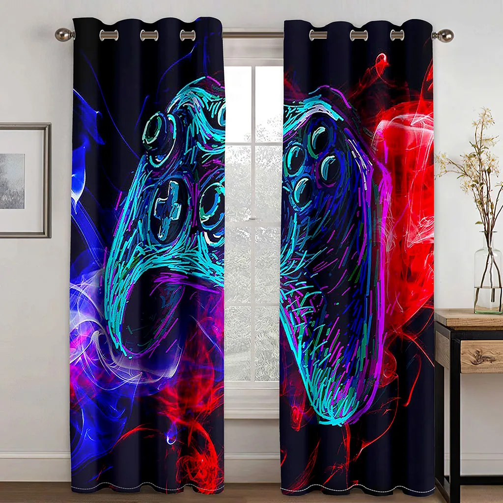 

Modern Play Game Controller Gamepad Boy Cool Window Curtains Drapes for Kids Bedroom Living Room Kitchen Door Home Decor 2Pieces