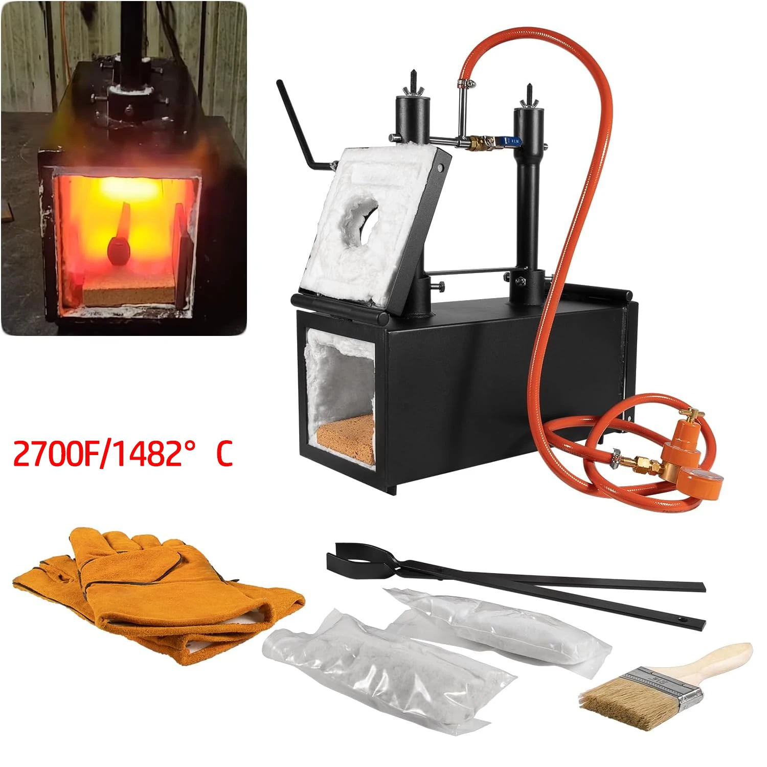 

Propane Gas Forge Double Burner 2700°F/1482°C, 2-Door Square Forging Furnace for Blacksmithing, Knife Making, Tools