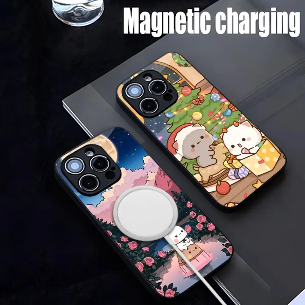 Cute BuBu DuDu Phone Case Strong Magnetism Glass For iPhone 16ProMax 14 13 12 15 11 Pro XS Max Plus Mini Coque