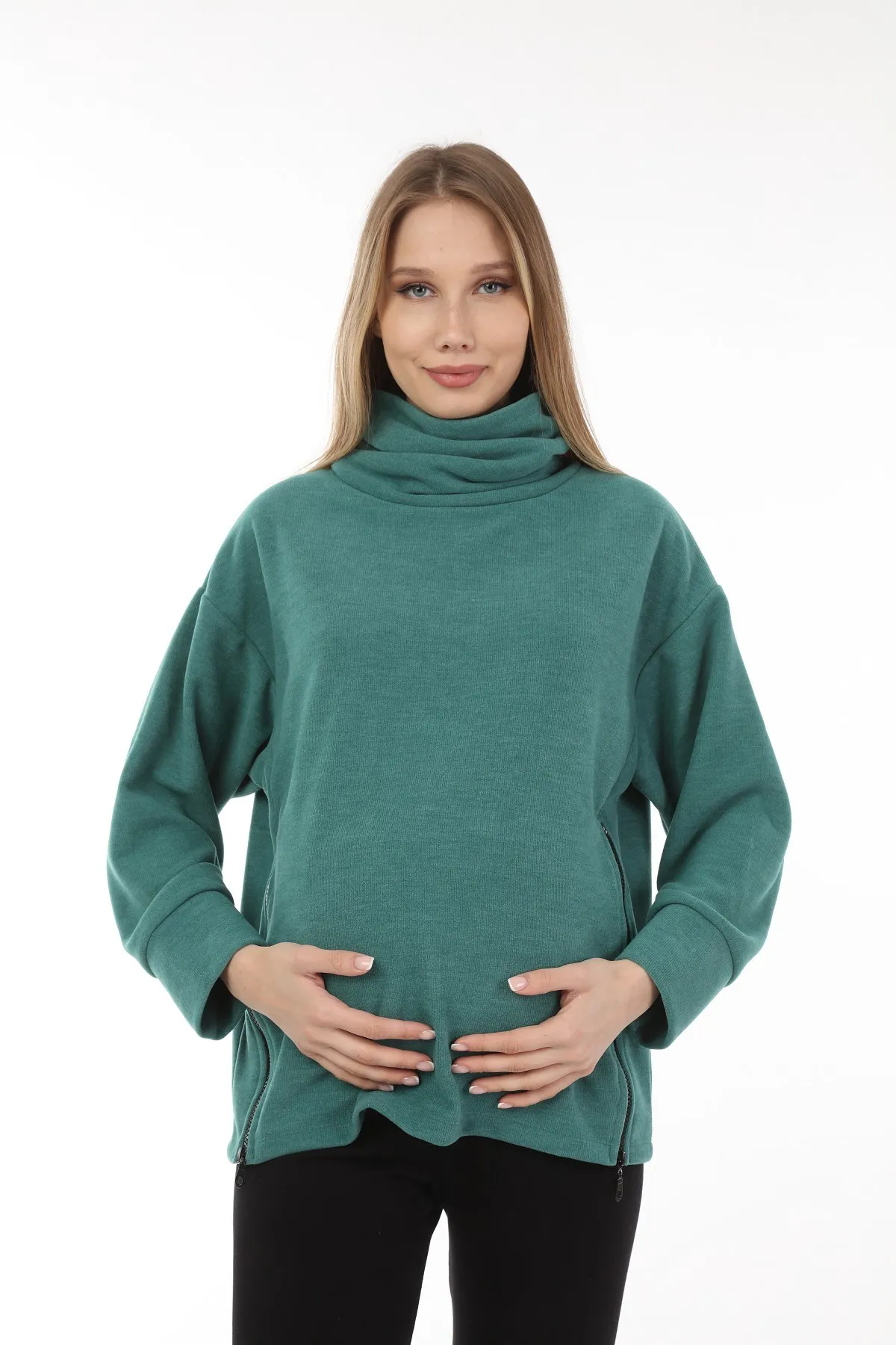 Luvmabelly MYRA4281 Zipper Maternity Sweatshirt-Green