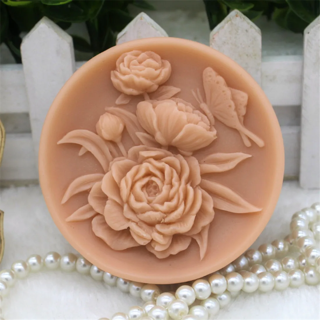 1pcs Peony Flowers with Butterfly (zx286) Food Grade Silicone Handmade Soap Mold Crafts DIY Mould