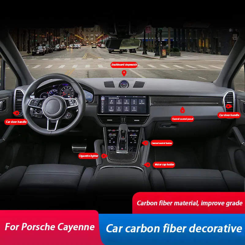 

Наклейка из настоящего карбона для интерьера автомобиля Porsche Cayenne 92A 9YA 2011-2024: накладка на центральную консоль, приборную панель, воздуховоды