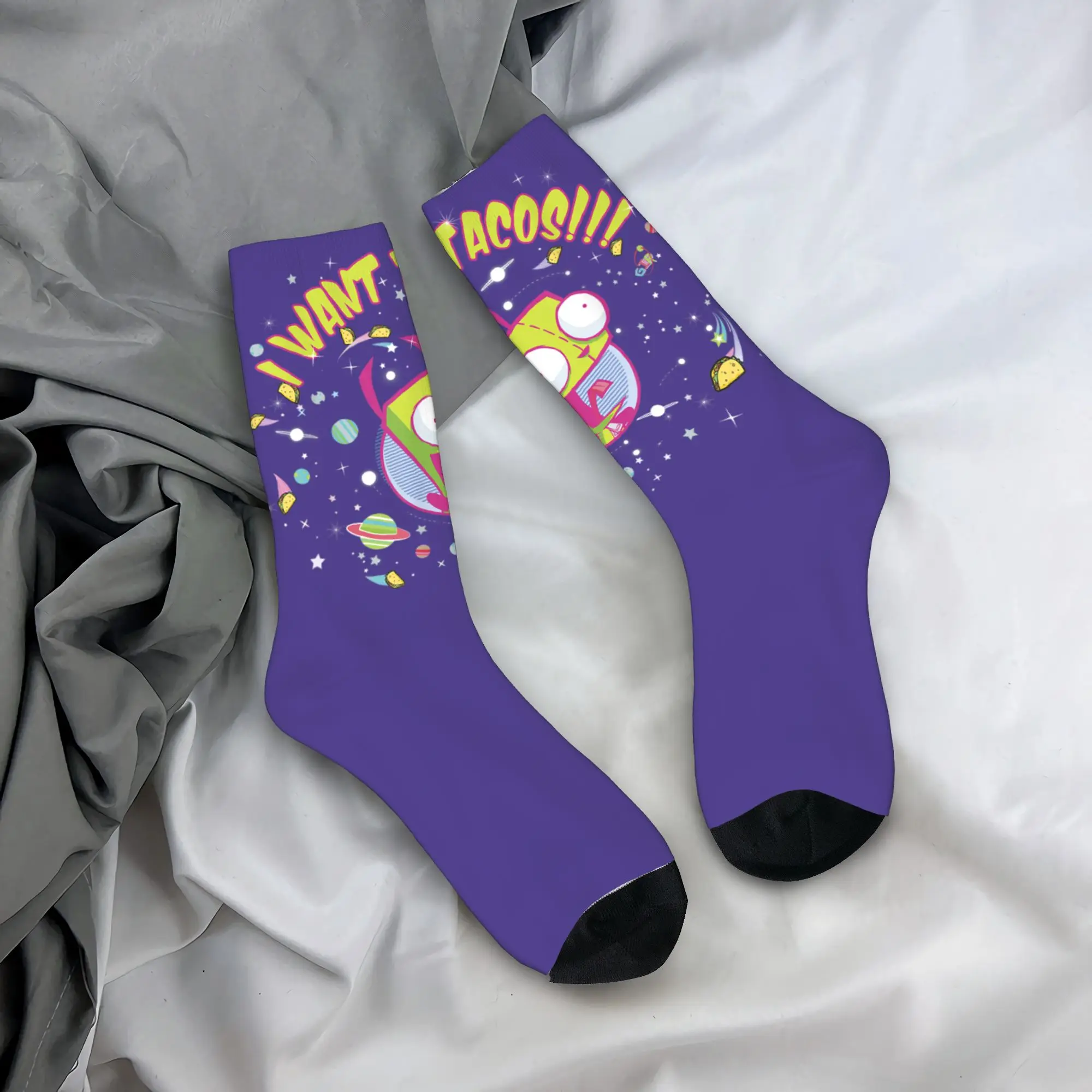 Winter Warm Funny Unisex  Invaders Zims I Want Tacos Cartoon Socks  Sweat Absorbing Sports Socks,