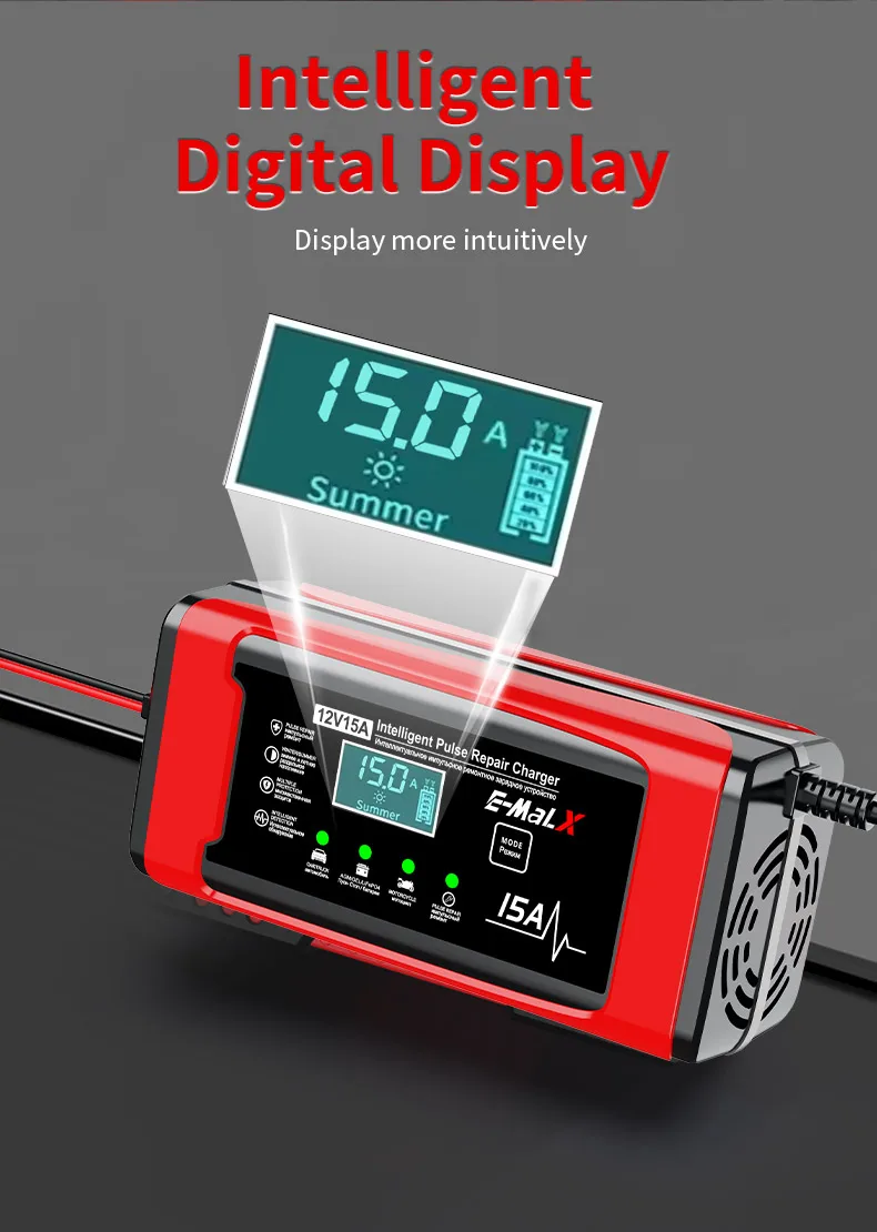 12V 15A 8A Auto- und Motorrad-Smart-Batterieladegerät für Lifepo4 Blei-Säure AGM Digital-Touchscreen Lithium-Eisenphosphat-Ladegerät – Detail 40