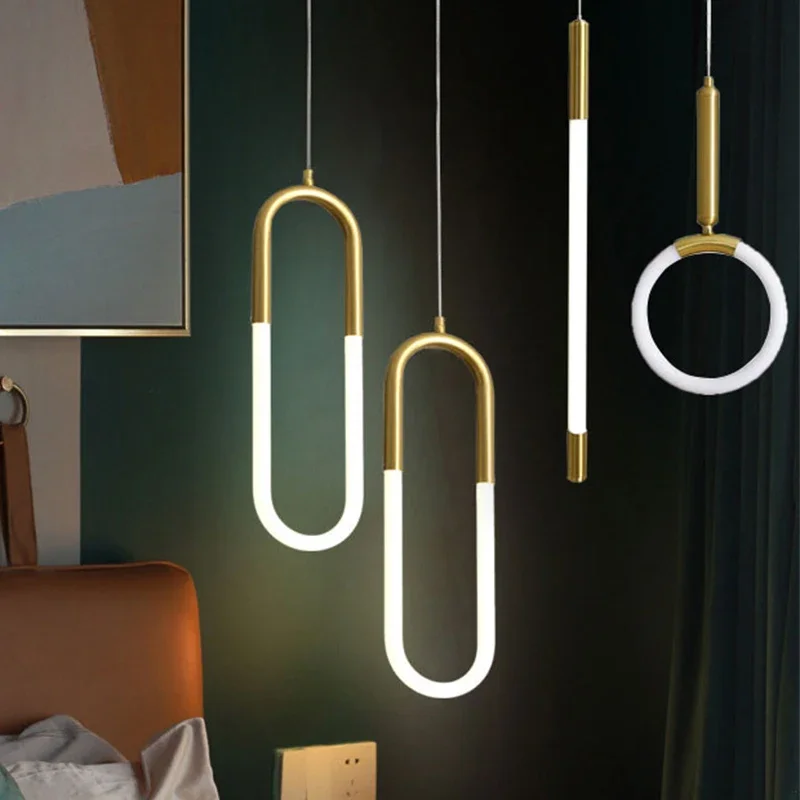 Nordic Simple Bar Pendant Light Postmodern Hanging Lamp Restaurant Bedroom Bedside Luxury Clothing Store Staircase U-shaped Lamp