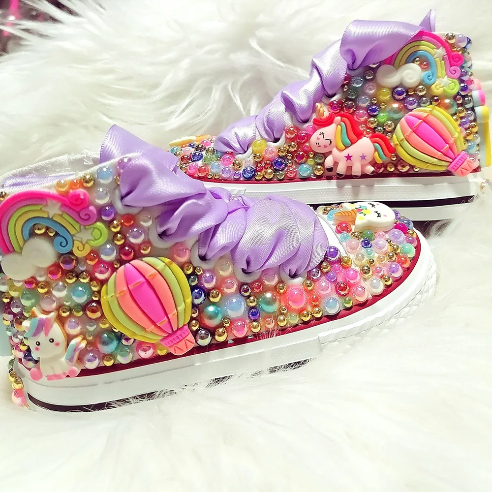 Handmade Rhinestone Bling Girls Womens Kids And Mother Candy Canvas Shoes Pearls Sneakers For Birthday Party Christmas gift