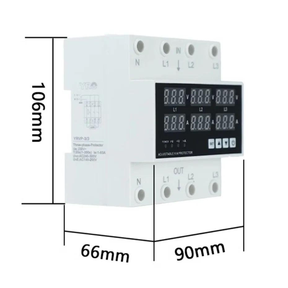 Protezione da sovratensione e sottotensione trifase 63A 100A reset automatico da sovratensione e sottotensione di corrente regolabile digitale