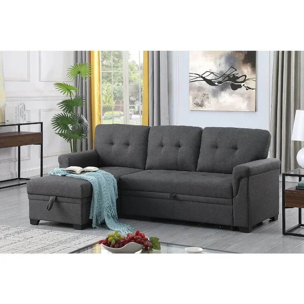 Linen Reversible Sleeper Sectional Sofa, Foldable Sofa Bed with Storage Chaise, Special Easy-to-clean Fabric,muebles , Sofa Cama