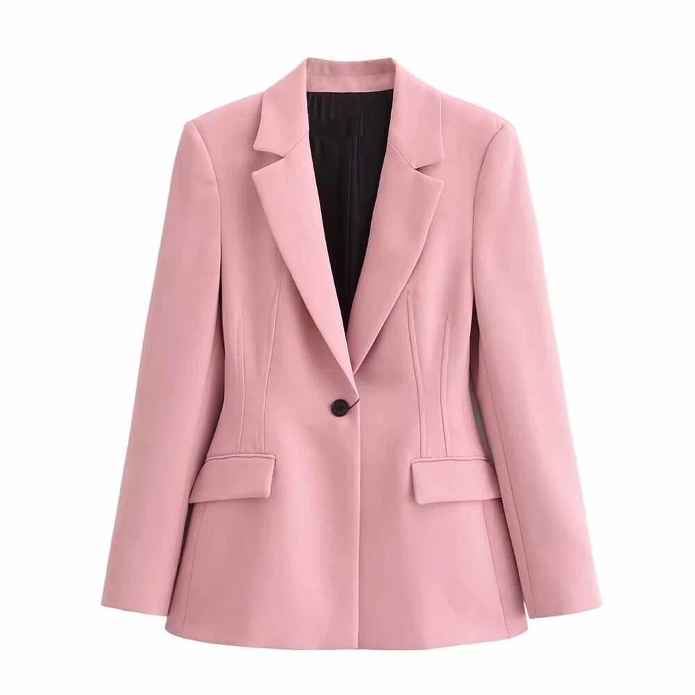 

Herfst Nieuw Product Damesmode Casual Effen Kleur Afslan completa Kraag Pocket Decoratie Lange Mouw Pak Jas