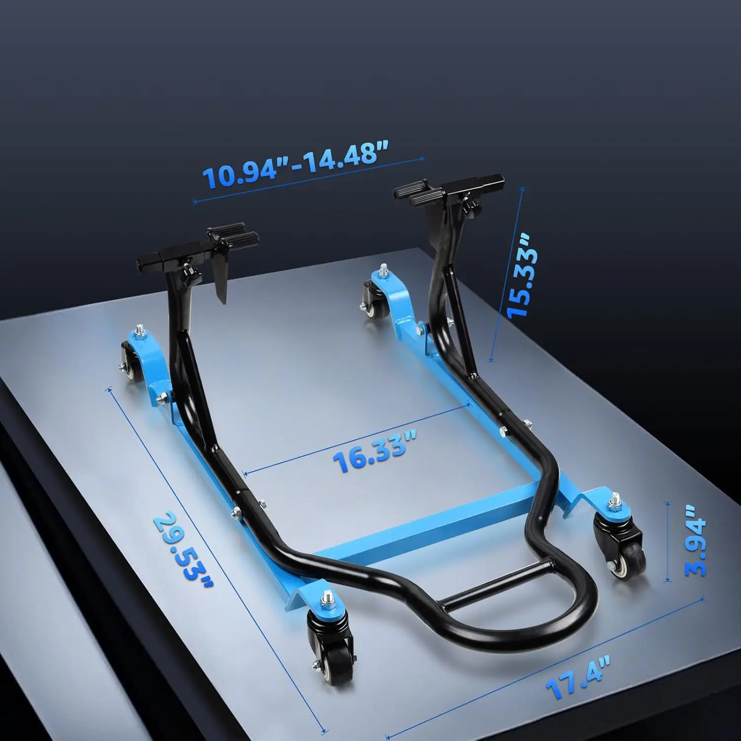 Motorcycle Rear Lift Stand, 440lb Load, 4 Castor Wheels, Adjustable Swingarm Paddock Stand Elevate Your Ride Maintenance
